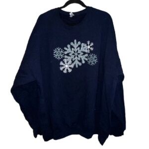 Jerzees Unisex Navy Crewneck Sweatshirt with Snowflake Design - Size 3X